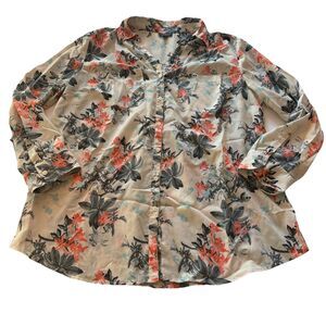 Cottagecore floral talbots Plus Women's Button Front Blouse Size 1X preppy